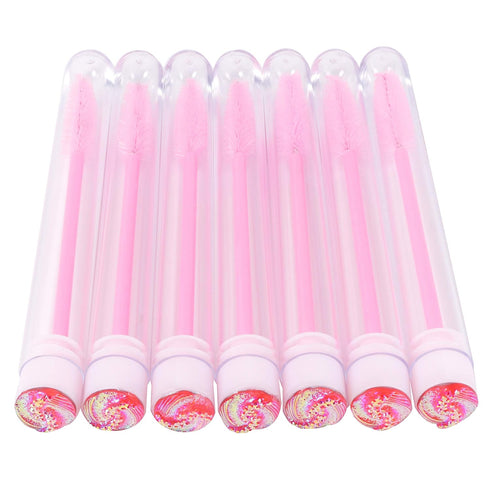 60 Pcs Pink Lash Disposable Mascara Brushes, Diamond Eyelash Spoolies in Sanitary Tube