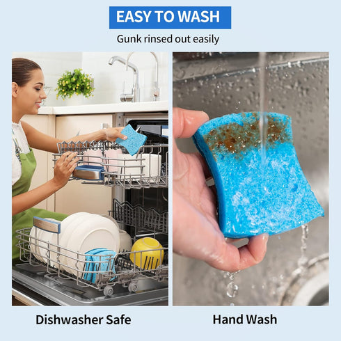 Non-Scratch Cellulose Scrub Sponges 12 Pack, Ergonomic Design for Dishes and Cookware
