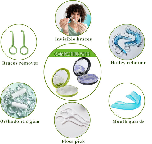 VRUIFA 2 (1PCS White+1PCS PCS Retainer Cases, Compatible with Invisalign, Mouth Guard Case with Mirror, Suitable