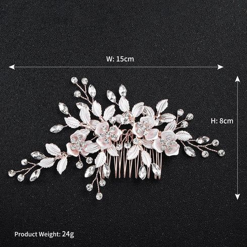 Sliver Flower Hair Comb with 2 Clear Crystal Hair Pins and Sticks, Wedding & Bridal Hair Accessories for Bridesmaids.
