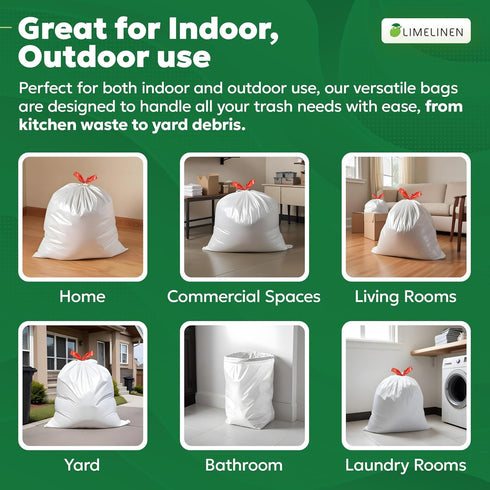 LIMELINEN 200 Count, 13-gallon 0.9 Commercial Tall Kitchen Trash Bags with Drawstring, Trash Bag of mil Thickness, Leak