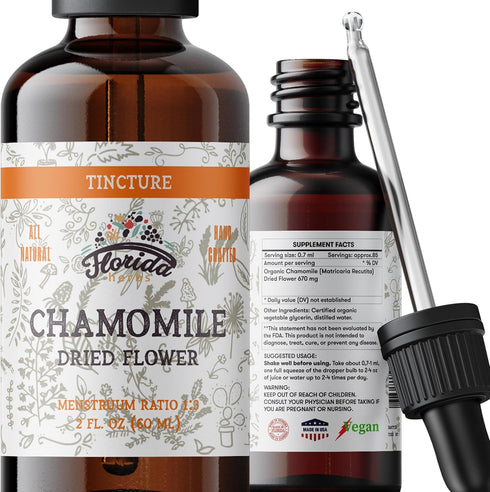 Organic Chamomile Tincture, Chamomile Extract (Matricaria Recutita) Flowers