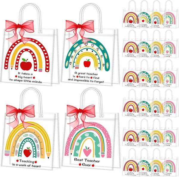 Shinylin 24 Pcs Teachers' Day Clear Gift Bags with Handles Ribbon Reusable Clear