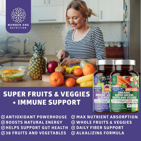 N1N Premium Organic Super Fruits & Veggies, Natural Super Greens Supplement with 38 Ingredients, 120 Caps