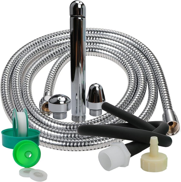 PPELAO Shower Enema System, Douche Colonic Cleanse Kit, 5-Foot Stainless Steel Shower Hose
