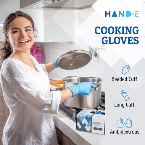 Hand-E Touch Blue Nitrile Disposable Gloves - Large 100 Count, Latex Free Medical Exam Gloves