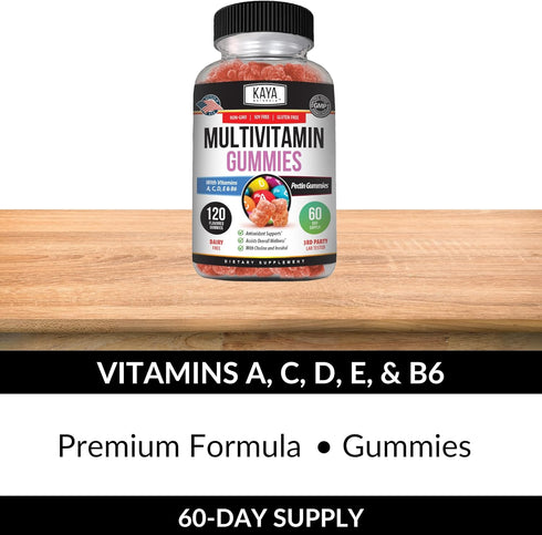 Gummy, 120 Count, B-12, (120 Gummies) Kaya Naturals Adult Multi Vitamin Biotin, Vitamin A, C & E, Including Zinc, Folic