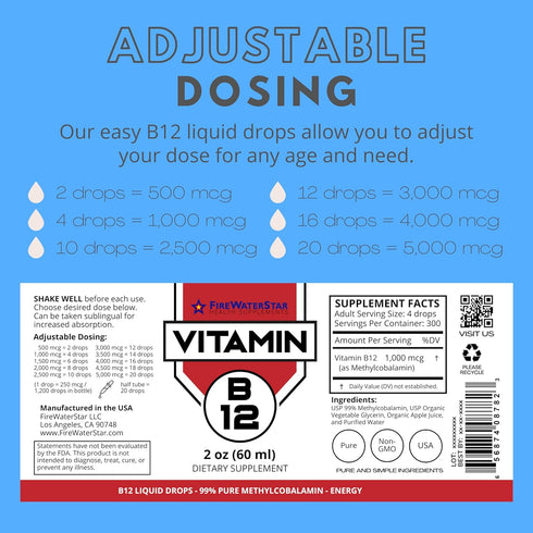 FWS Liquid B12 - Sublingual Drops, Methylcobalamin - Organic, Non-GMO, Vegan, Highly Absorbable