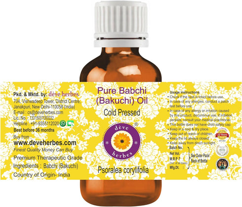 Deve Herbes Babchi Oil, Cold Pressed, Pure, Natural, Lightweight, 30ml (1 oz)