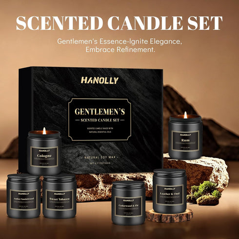 Set, 6 Pack 42 oz Mens Scented Candle Gift Candles for Men,Gifts for Father, Soy Candles for Home Scented, Long Lasting