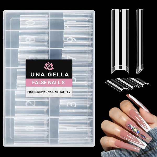 UNA GELLA Nail Tips Square XXL Tips, 120 PCS No C Curve Gel Tips, Extra Long Square Straight Nails