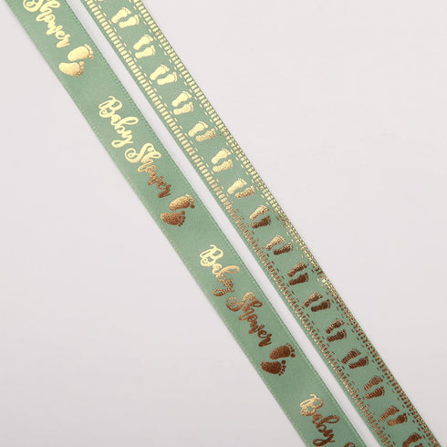 20 Yards Baby Ribbon Foot Print, Sage Green for Crafts, Cake, Baby Shower, Birthday, Gift Wrapping, Party Decoration