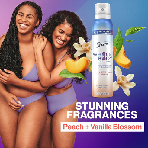 Secret 72 2.4 oz 3.5 oz (Pack 2) Whole Body Deodorant for Women, Stick + Spray Bundle, Peach + Vanilla Blossom Scent
