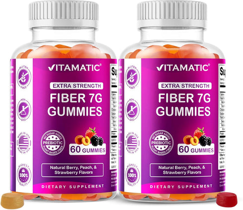 Vitamatic Prebiotic Fiber Gummies for Digestive Health & Regularity, Extra Strength, 7g