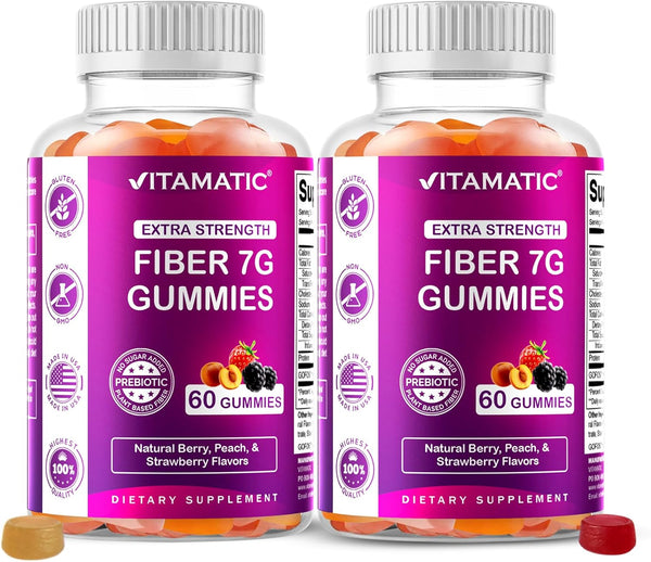Vitamatic Prebiotic Fiber Gummies for Digestive Health & Regularity, Extra Strength, 7g