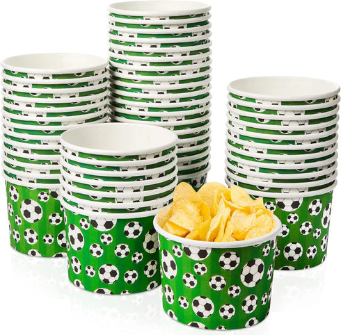 50 Pcs 9 oz Sport Party Paper Snack Cups, Disposable Dessert Bowls for Ice Cream, Soup, Party Supplies (Soccer)