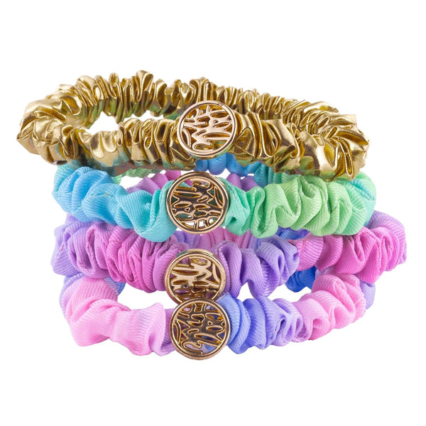 Lilly Pulitzer Mini Scrunchies, 4 Piece Set for Women and Girls, Cute Mini Hair Ties and Bands
