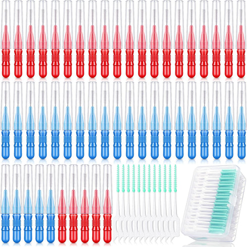 350 Pieces Interdental Brush Tooth Floss Tooth Cleaning Tool, Soft Dental Picks Refill Dental Flosser (Blue, Red)