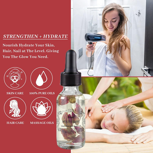 NP NATURES PHILOSOPHY Rose Multi-Use Oil, Organic Essential Oil for Face, Hair, Body, Nails - 1 Fl Oz