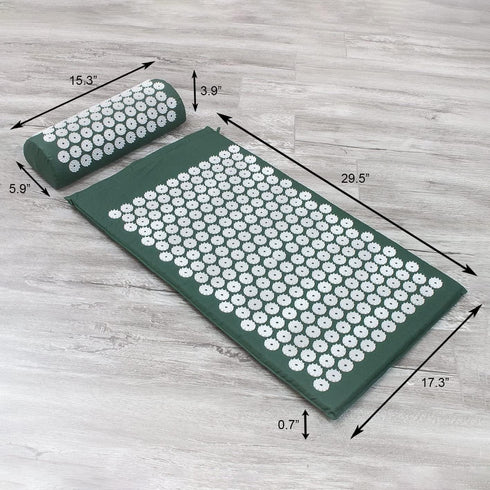 Sivan Acupressure Mat and Pillow Set for Back and Neck Pain Relief - Green, Chronic Pain Treatment