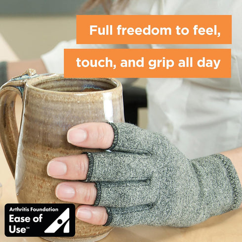 Brownmed IMAK Compression Arthritis Gloves, Fingerless Support for Men & Women, Grey, X-Small