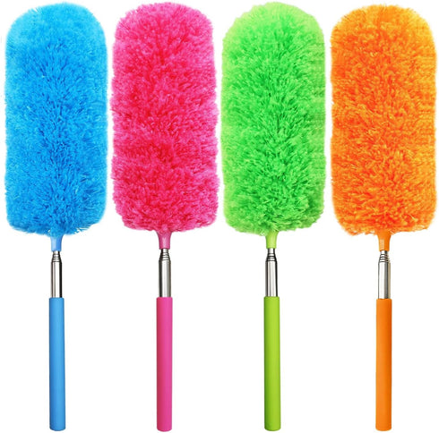 4 Pcs Washable Microfiber Feather Duster - Extendable Pole and Bendable Head for Cleaning