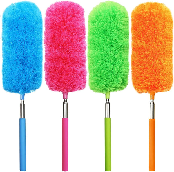 4 Pcs Washable Microfiber Feather Duster - Extendable Pole and Bendable Head for Cleaning