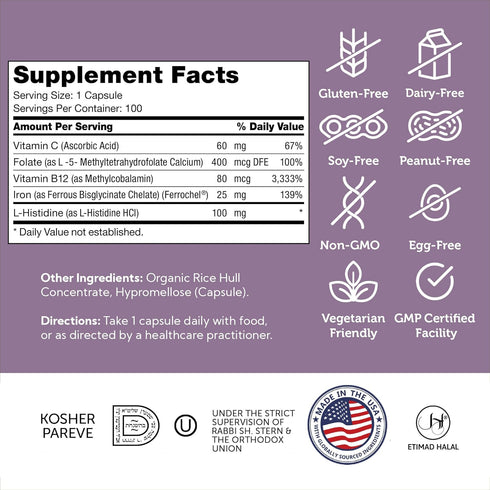 Zahler Iron Supplement with Vitamin C, High Absorption, 100 Count, Easy on Stomach