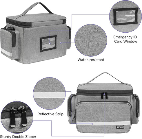 LEFORZ Student,Therapist,Doctors,Grey(11.75 7.6 8 inch) Small Medical Bag,First Aid Bag Empty,Home Health Nurse Bag
