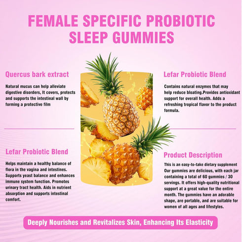 originalifv Gummies, 60 Gummies 4-in-1 Immune Women Probiotics Vegan Sugar-Free Hawaiian Pineapple with Slippery Elm