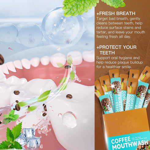 Packets, 20 Packs Mouthwash Travel Size Individual Portable Mouthwash Alcohol Free, Coffee Mint Flavor, Mouth Wash