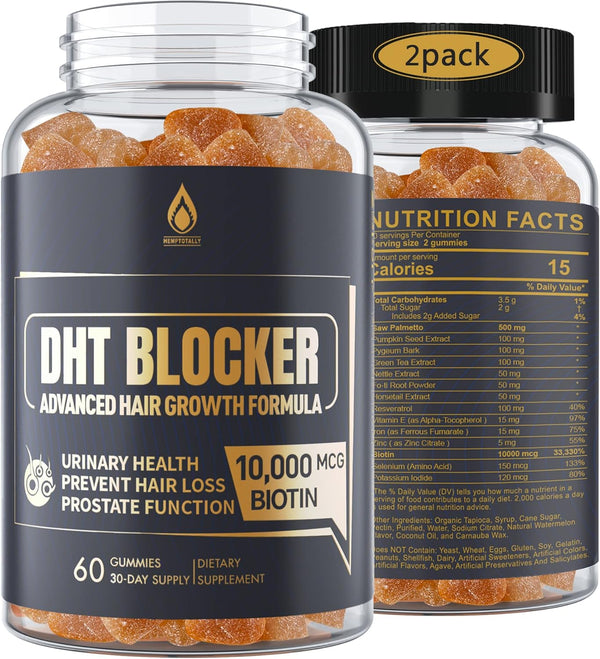 Envy Deal DHT Blocker Gummies Hair Growth Supplement, 10000 mcg Biotin & Saw Palmetto, 2Pc/120ct for Men & Women