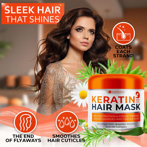 Keratin Hair Mask | Sulfate Free Hydrating Deep Conditioner for Dry, Damaged Hair | Moisturizer Care for Frizzy Hair