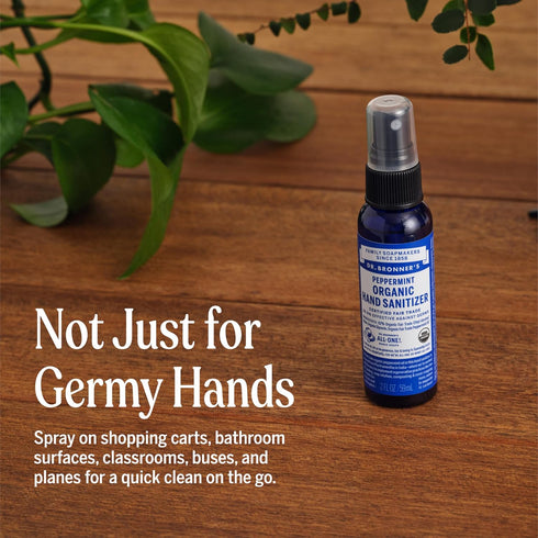 Pack 2oz (6-Pack) Dr. Bronner's Organic Hand Sanitizer Spray Variety Travel Size Bulk, Simple & Effective Formula