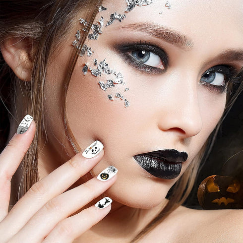 TailaiMei 1500 Pcs Halloween Nail Decals Stickers - 12 Sheets Self-Adhesive DIY Nail Art Tips Stencil for Halloween