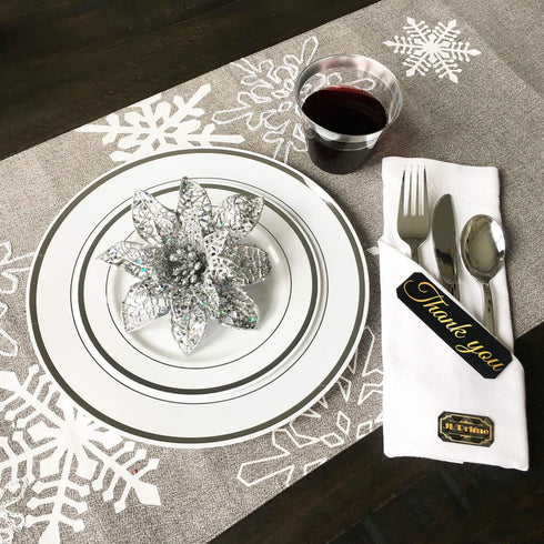 300 Piece Silver Plastic Silverware Set - Reusable & Recyclable - Silver Plastic Utensils for Weddings, Anniversaries,