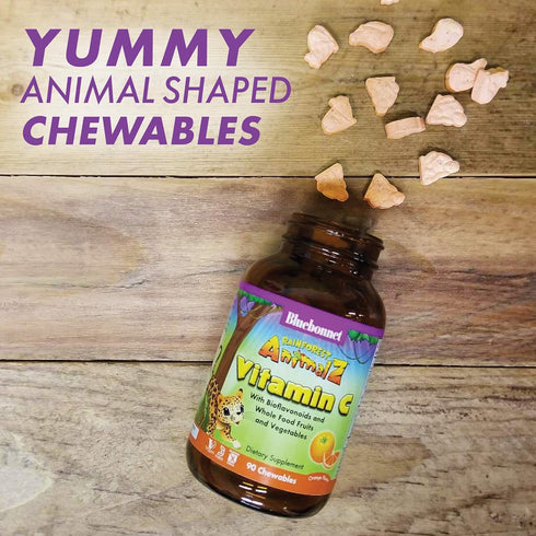 Bluebonnet Nutrition Rainforest Animalz Vitamin C Animal Shape Chewable Tablets, 250mg of Vitamin C, 90 Tablets,