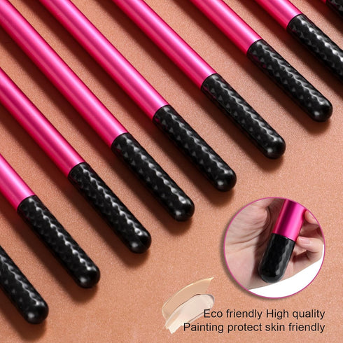 BS-MALL Makeup Brushes - 16 Pcs Purple Short Handle Travel Set with 1 Triangle Puff (HotPink)