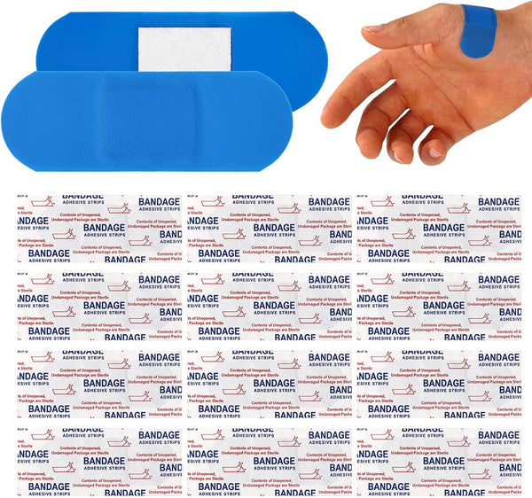 Sinbana 150pcs Blue Metal Detectable Waterproof Adhesive Bandages, High-Visibility & Latex-Free Food Service