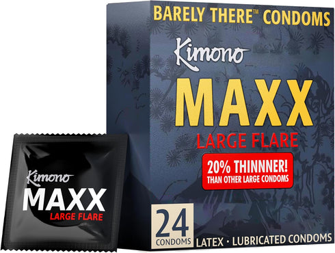 Kimono MAXX Large Flare Condoms Pack of 24 - Premium Lubricated Natural