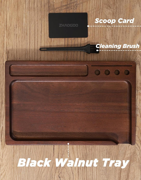 Black Walnut Rolling Tray 11"x7" with Cleaning Brush and Scoop Card, Accessories for Rolling Papers and Grinders