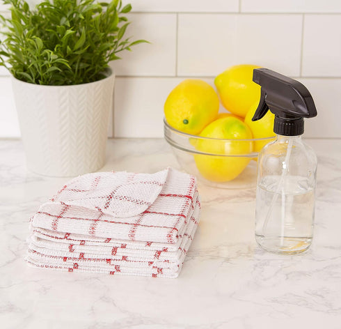 DII Windowpane Dishrag Set, Scrubber Dishcloths Collection, 12x12, White/Red Stripe, 6 Piece