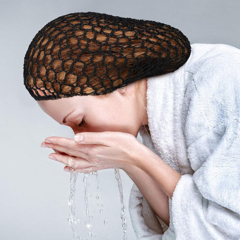 Waydress 2 Pieces Rayon Knit Mesh Hair Net Snood, Crocheted Sleep Cap for Women (Black)