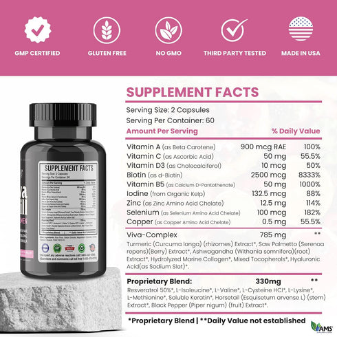America Medic & Science VivaPill for Women (120 Capsules) Vitamins for Hair, Skin, Nails | Revitalizing Formula with