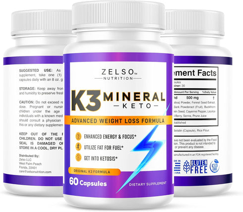 K3 Mineral Weight Loss Pills for Women and Men - K3 Salt Mineral, Vitamin Capsules - 30 Days Supply