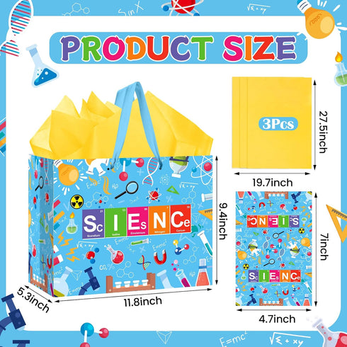 Yomaiha 11.8 9.4 5.3 Inches Science Party Decorations Supplies Science Party Gift Bag with Tissue Paper and Card