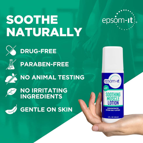 EPSOM-IT Soothing Muscle Lotion - Roll On Epsom Salt Lotion with Arnica for Muscle Aches, Stiffness, Leg Cramps,