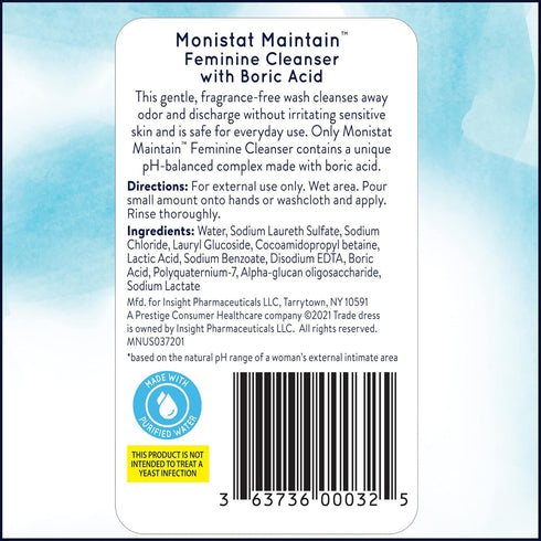 Monistat Boric Acid Feminine Cleanser - Fragrance Free Feminine Wash, 10 Fl Oz, 1 Pack