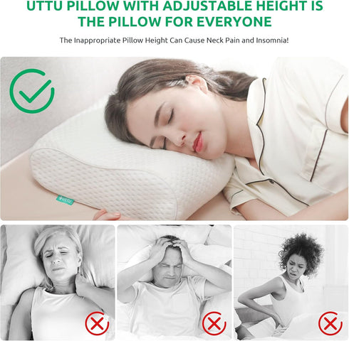 UTTU Cervical Memory Foam Pillow for Neck Strain Relief, Adjustable Orthopedic Sandwich Pillow, Queen