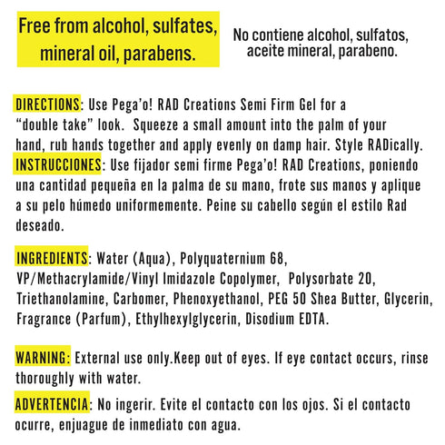 PEGA'O! Rad Creation Semi Firm Gel for Radical Creations, Level 3 Holding Power, 6oz Tube
